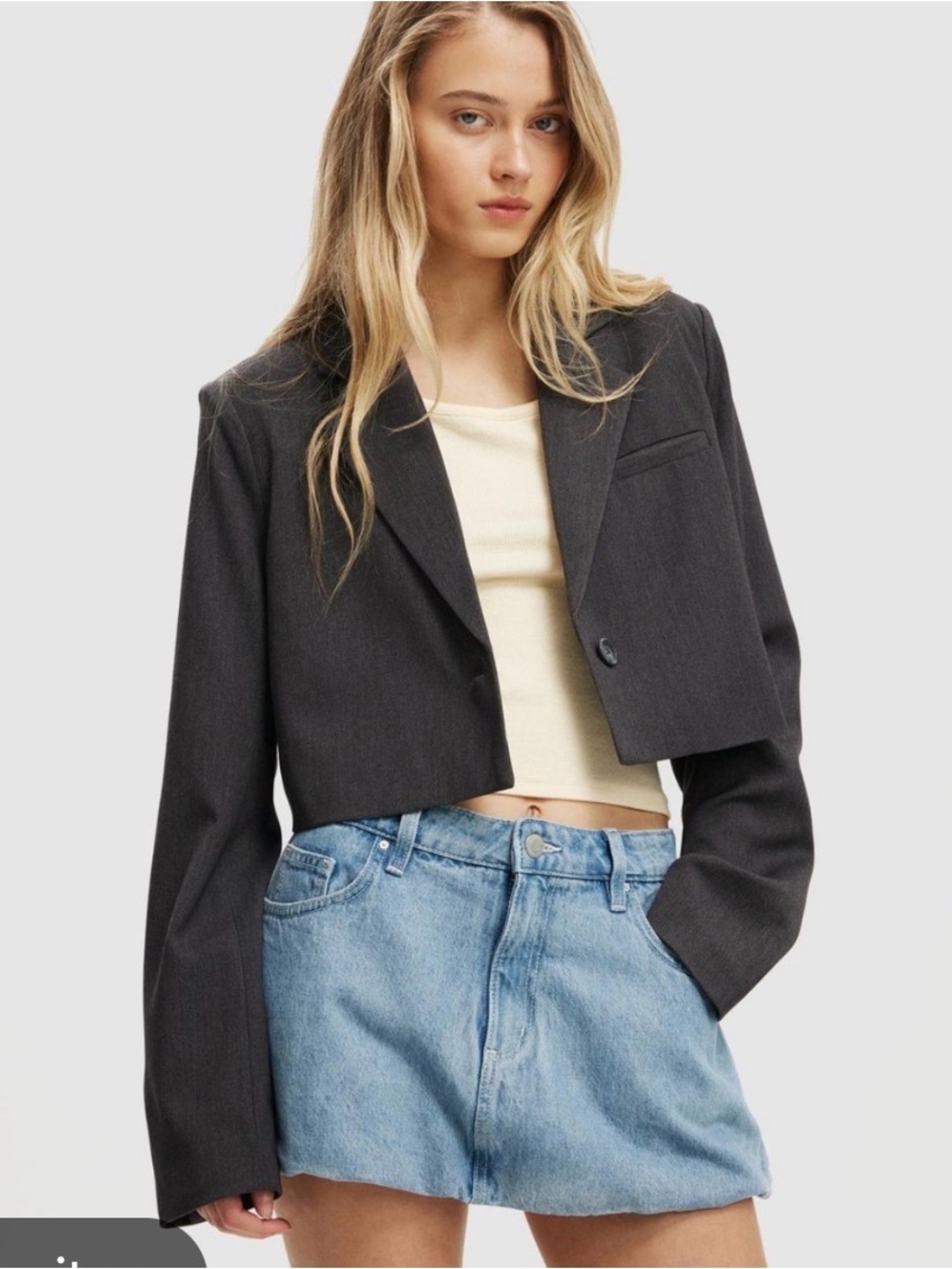 Topshop boxy crop grey button blazer jacket top NWT size S/M